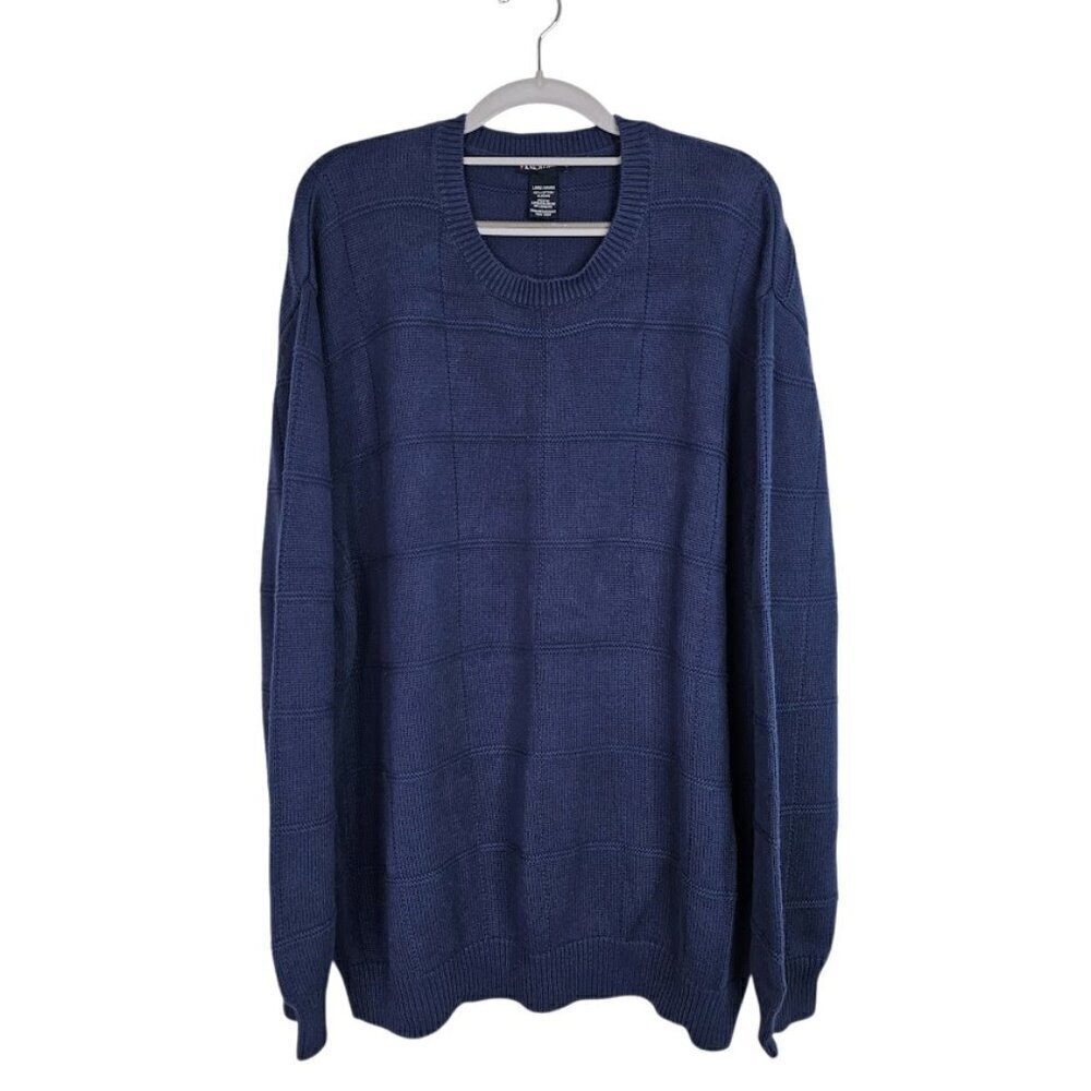 Vtg KNIGHTSBRIDGE Men's Sweater Size L NAVY BLUE Preppy 100% Cotton Fall Winter